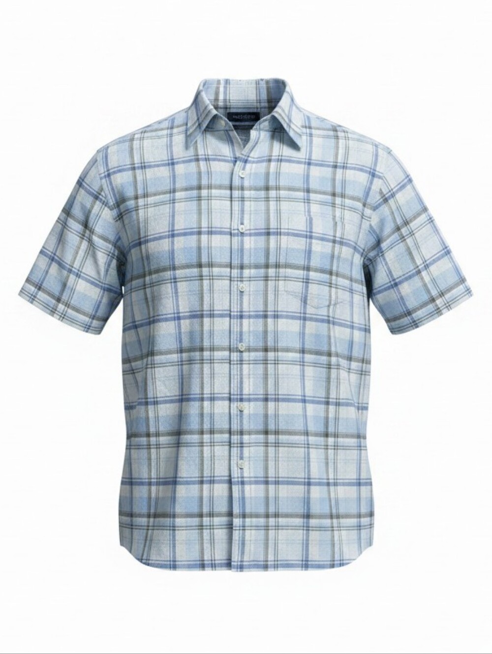 Nautica Light Blue Plaid Short-Sleeve Button-Down Shirt-size L